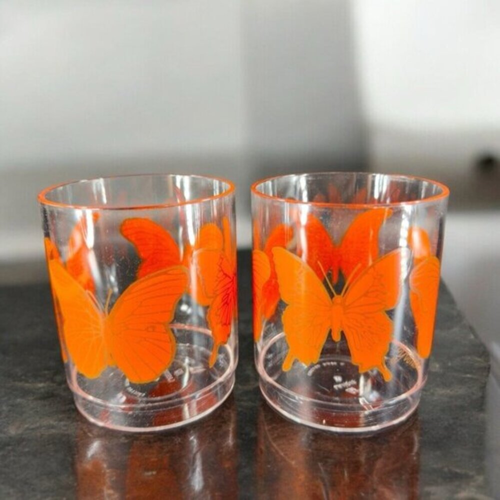Landis Chicago Illinois Plastic Tumbler With Butterflies Glasses Yvonne Set‎ 2